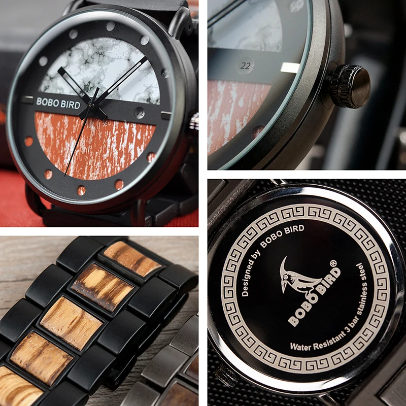 BOBO BIRD Men Watch Auto Date Luxury Wood Chronograph New Design Special Watches Great Gifts Custom Clock Dropshipping C-nR30
