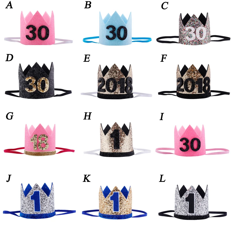 

Kids 2018 New Year 1St Birthday Hat Baby Party Cap Girl Boys Pink Blue Flowers Princess Crown Adult Headband Hairwear 7C0648