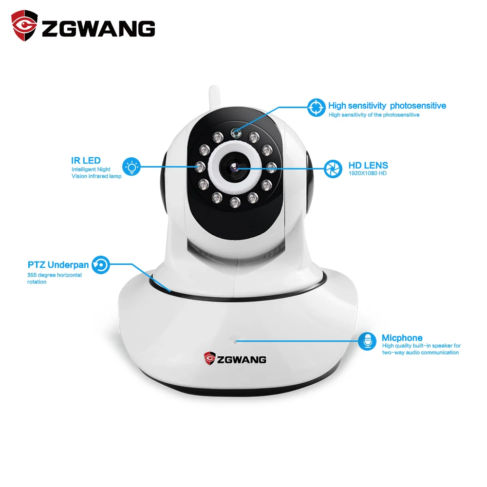 ZWGANG 1080p HD Wireless Security IP Camera Night Vision  Recording Surveillance Network Indoor Baby Monitor with wifi camera