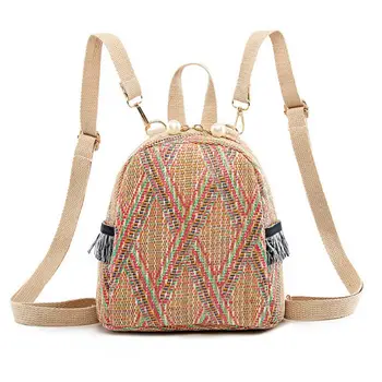 

New Luxury Straw Bag Backpack Hand-Woven Summer Beach Backpack Crossbody Satchel Beige Blue Khaki