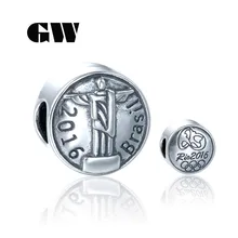 Rio 2016 Brasil Charm Fit Mujeres Pulseras Joyería de Plata Joyería Que Hace Encantos Redondos Marca GW T179-10
