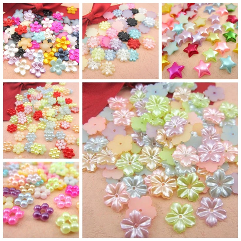 

Free Shipping Multi Color 72Pcs Craft ABS Flower Imitation Pearls Resin Scrapbook Beads Decorate Diy