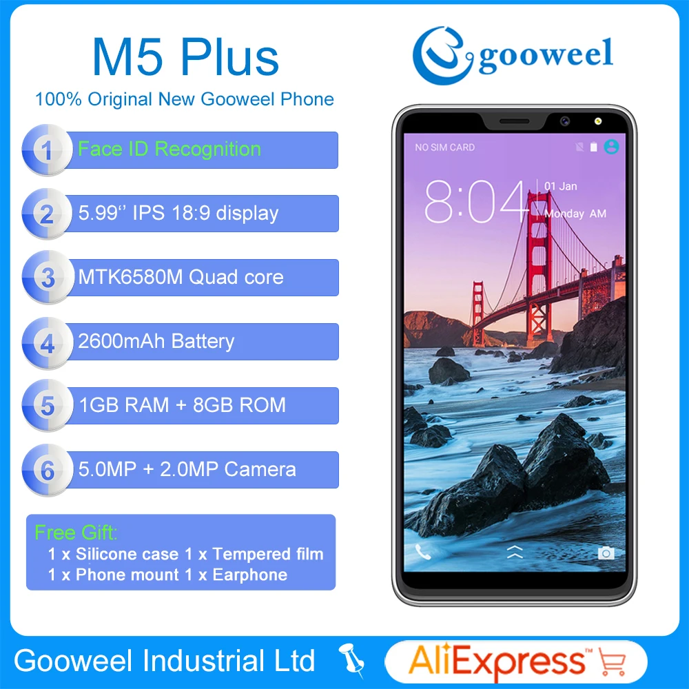 2019 Gooweel M5 Plus Face ID 5 99 дюймов 18:9 ips экран смартфон 5MP камера MTK6580 четырехъядерный