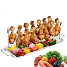 LMETJMA-rejilla de acero inoxidable con 14 ranuras para pollo, parrilla para pollo, baquetas, parrilla para horno, KC0272