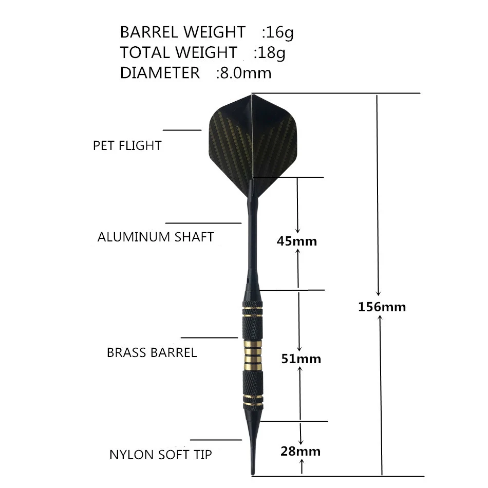 3 шт./компл. Универсальный 2BA мягкий наконечник Дартс 18 г Латунь баррель Профессиональный дротики внутри иглы для спорта игры E