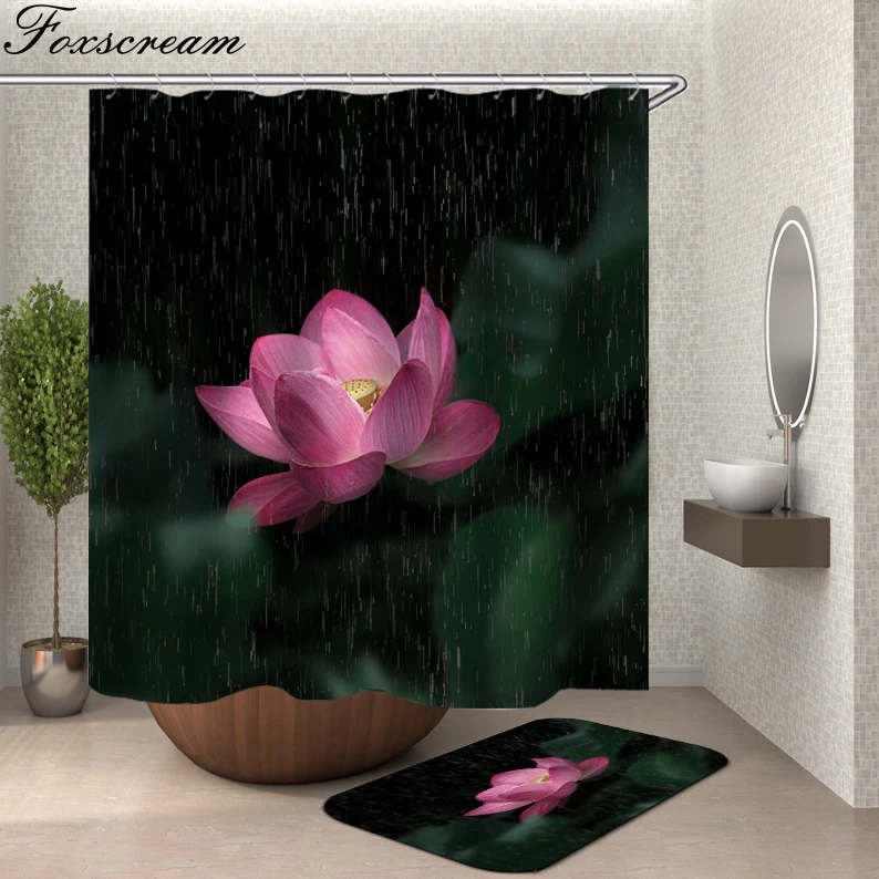Floral shower curtain fabric 3d bathroom shower curtains bathroom curtain hooks waterproof water repellent bathroom or mat