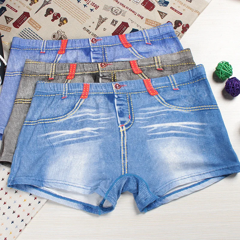 

3 pcs/lot Children's underwear boy modal Jeans Student Boxer Cartoon Solid color Ventilation Boxer underwear cTNM0059