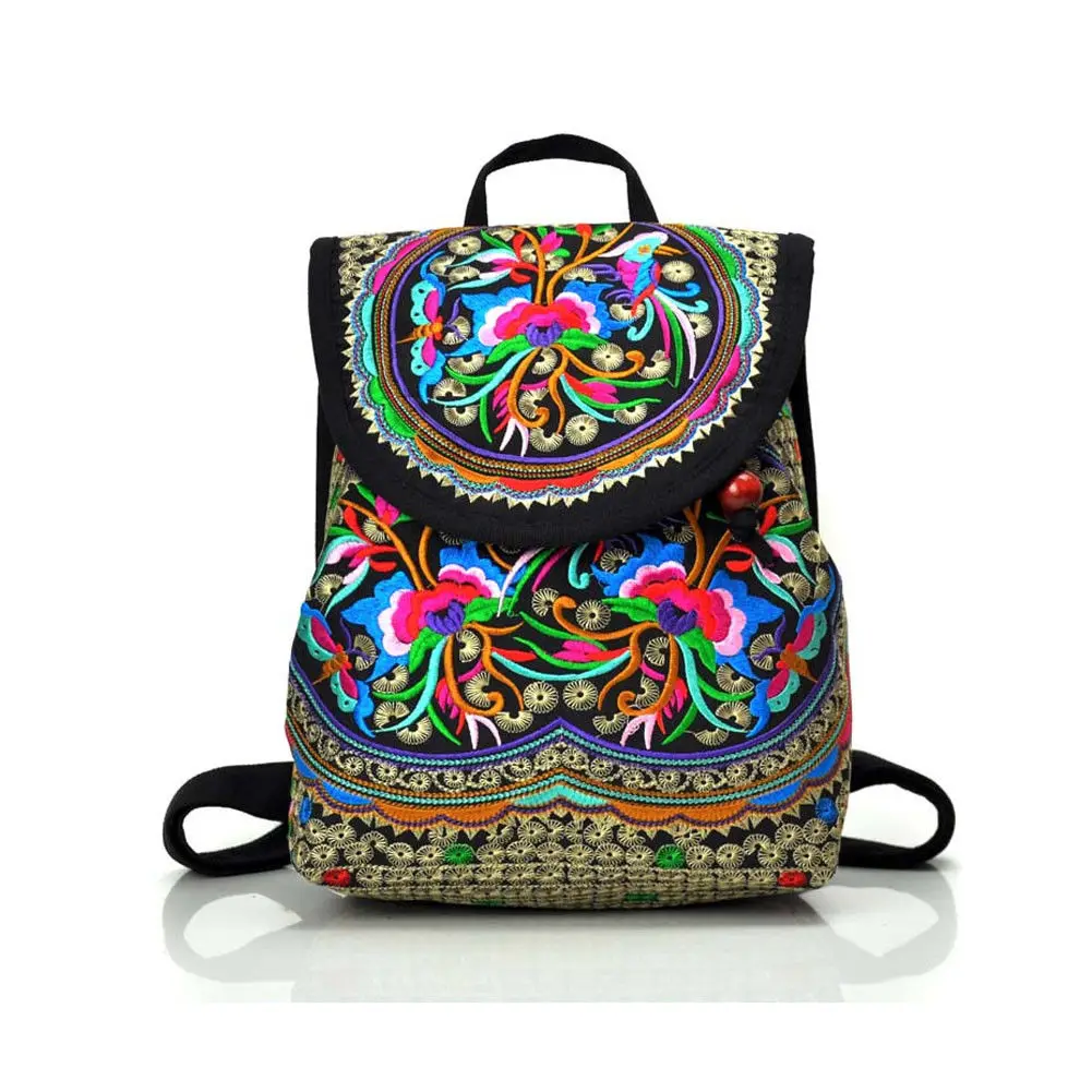 Женский рюкзак с цветочной вышивкой в этническом стиле, рюкзак для путешествий, сумка через плечо - Цвет: D