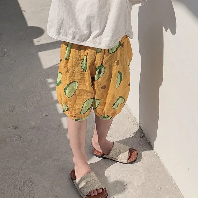 

Summer baby boys girls fashion fruits printed harem pants 1-6 years kids plaid casual knee length pants
