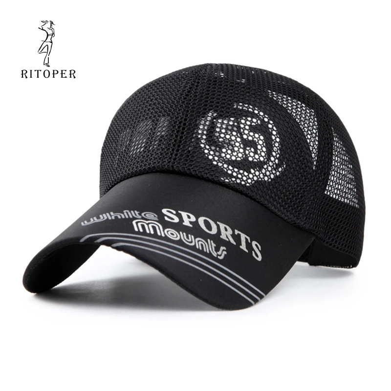 

RITOPER Mesh Breathable Baseball Caps Outdoor Printing Baseball Cap Sports Fishing Men's Casual Hiking Hat Summer Sunscreen
