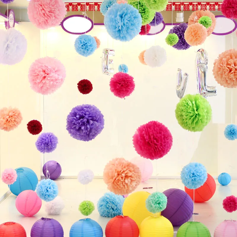 

1pcs 4inch (10cm) pompon Tissue Paper Pom Poms Flower Kissing Balls Home Decoration Festive Party Supplies Wedding Favors balls