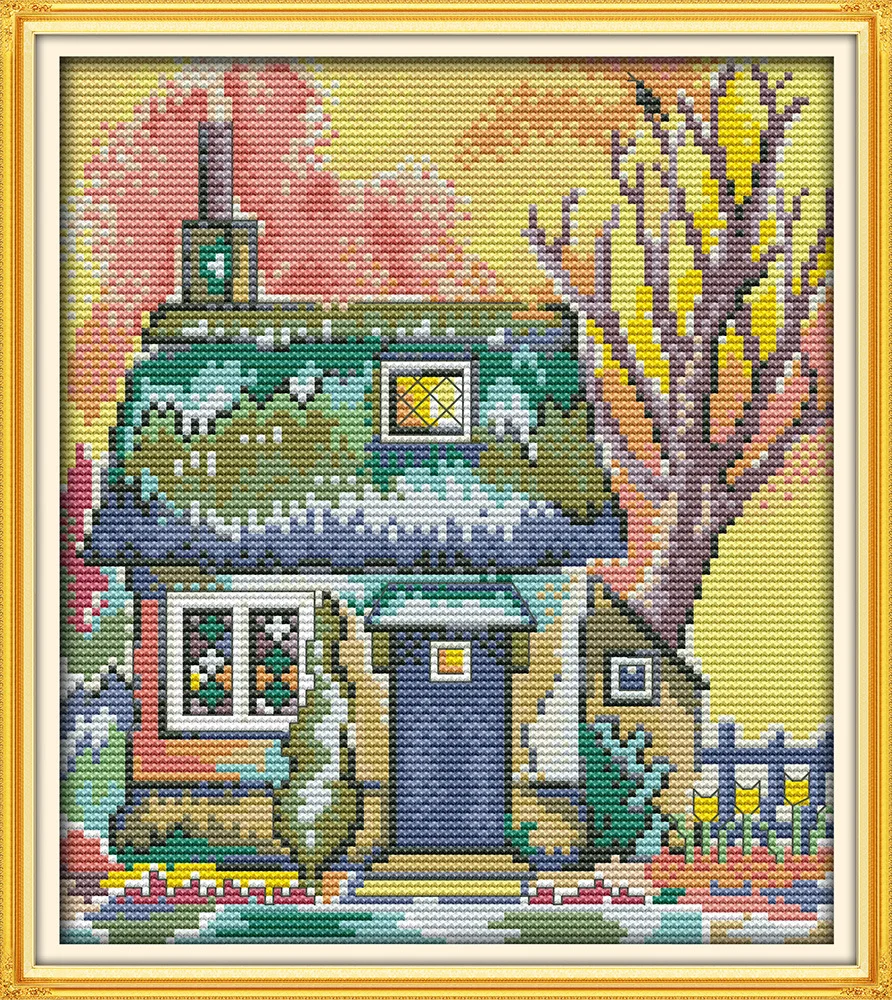 

The peaceful cabin Printed Canvas DMC Counted Cross Stitch Kits printed Cross-stitch set Embroidery Needlework