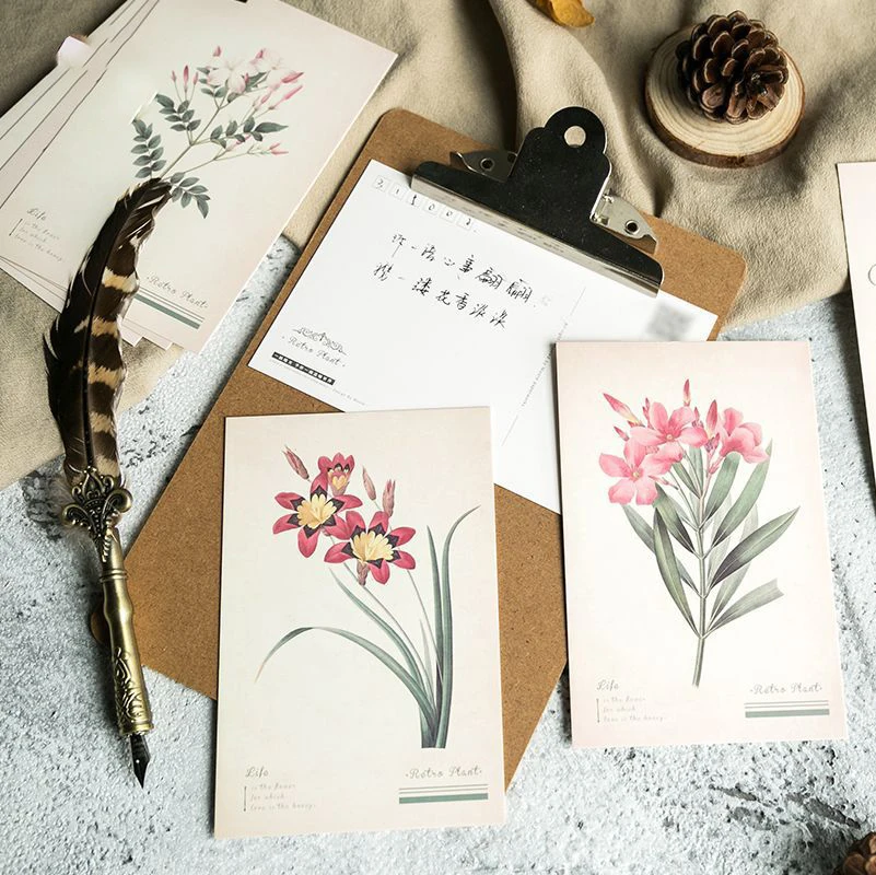 

30pcs yellow paper print flower postcard as invitation Greeting Cards scrapbooking DIY Gift cards