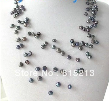 

ddh00905 5pc Strand Floating Illusion Black Blue Rainbow Baroque Pearl Necklace