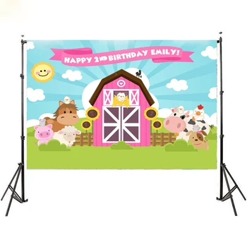 

MEHOFOTO Farm Theme Photography Backdrop Pink Barn Animals Barnyard House Kids Birthday Background Photo Studio New Photocall