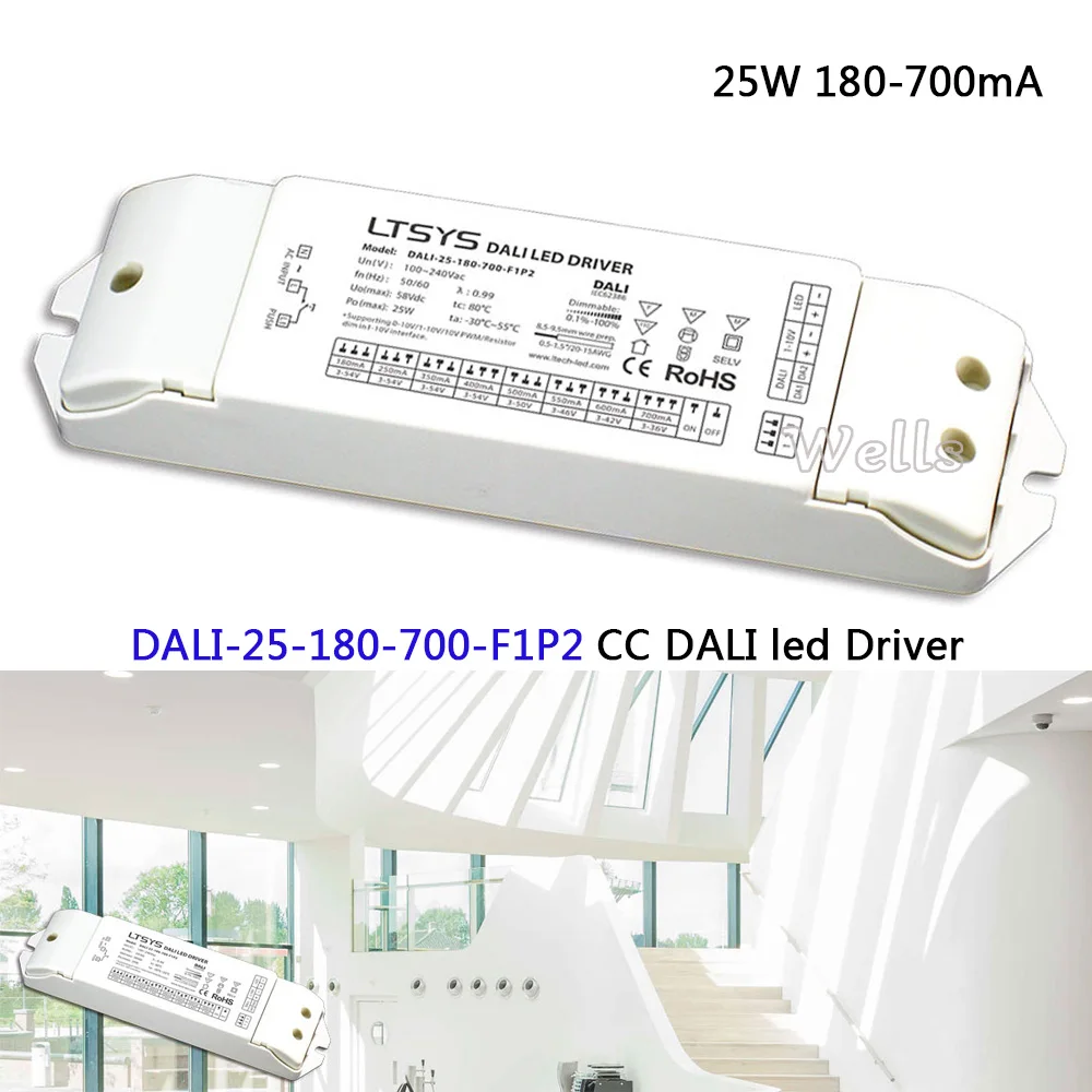 

25W 180-700mA CC DALI Driver(1-10V) ;DALI-25-180-700-F1P2;AC100-240V input; CC DALI led Dimming Driver power