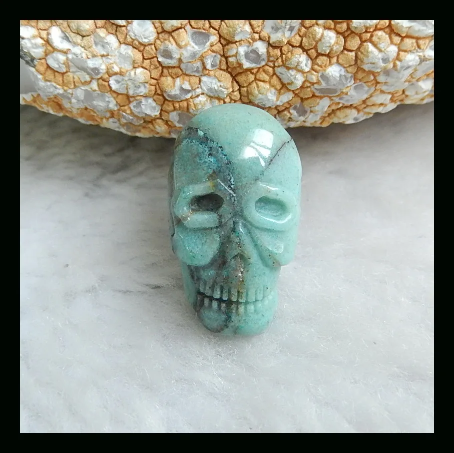 

Natural Stone Chrysocolla Carved Skull Cabochon,24x14x7mm,3.9g natural stone cabochon chrysocolla carved skull