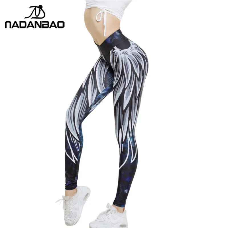 NADANBAO جديد وصول الملاك الجناح النساء طماق المتناثرة 3D المطبوعة Leggins رفع الرياضية اللياقة البدنية كمال الاجسام مثير امرأة بانت