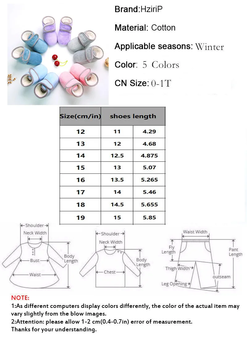 HziriP 2018 Стильный Сладкий зимняя детская обувь простой хлопок удобные свежие теплые однотонные мягкие крюк петля утолщение От 0 до 1 года 5