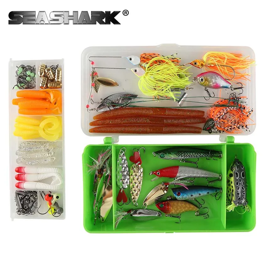 SEASHARK 102pcs/set Lure Set Soft Lure Hook Artificial Fishing Lure