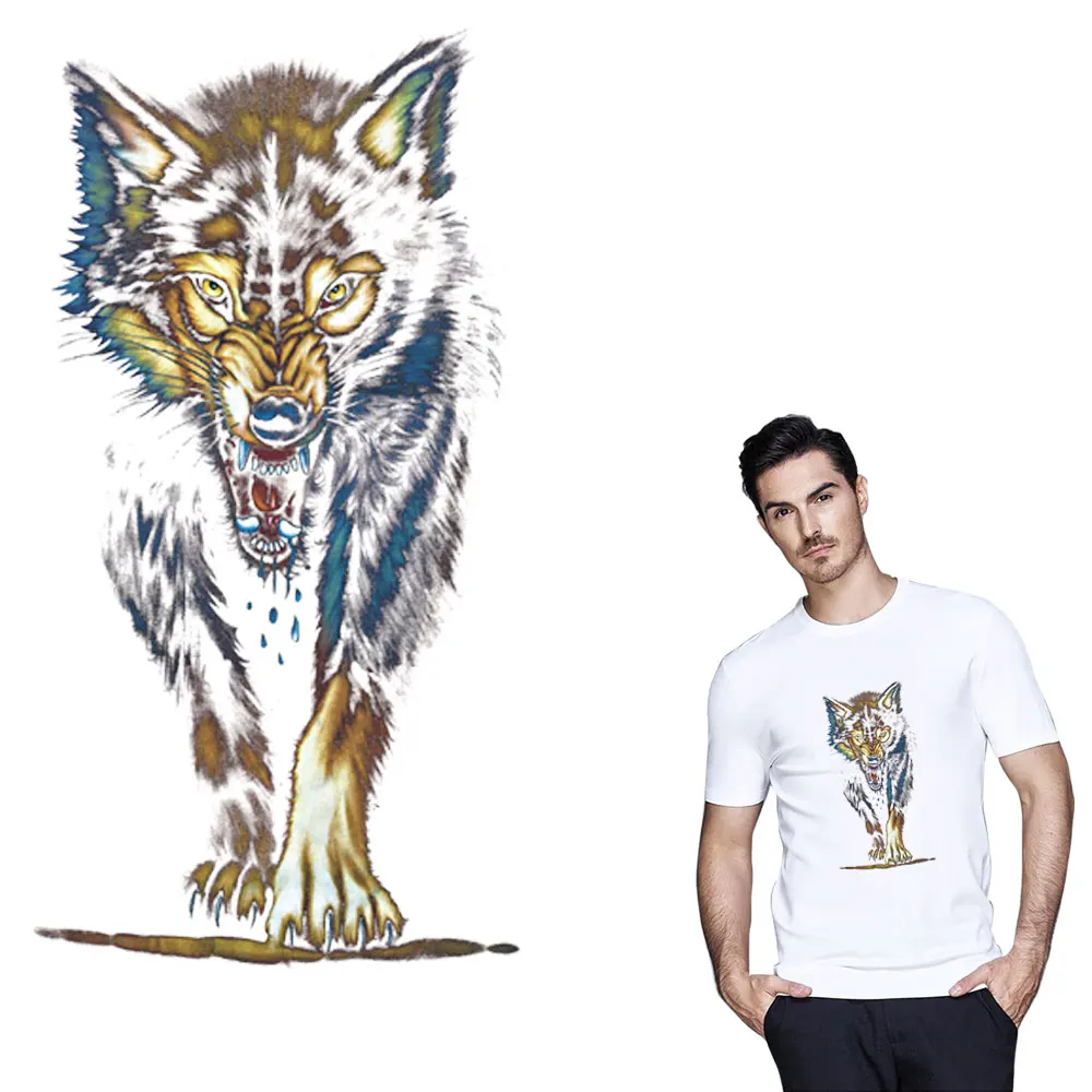 

14*26CM Color Wolf patches heat transfer applique iron on A-level patch for DIY personalized T-shirt jacket Decoration printing