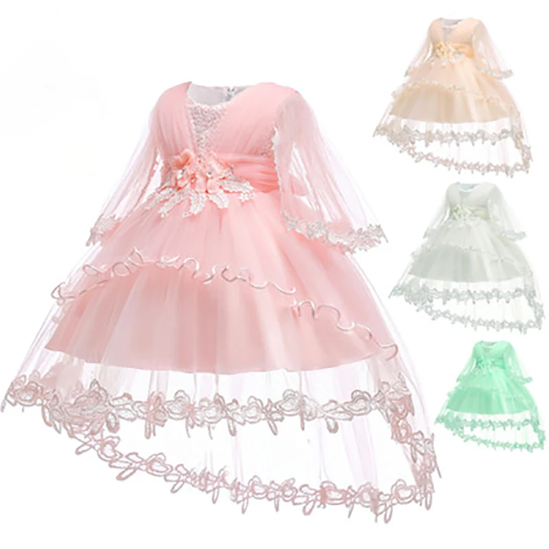Baby Girls Wedding Dress 2019 Summer Baby Girls Princess Dress For Baby Pink Baptism Infant Party Dresses 1 Year Birthday Dress