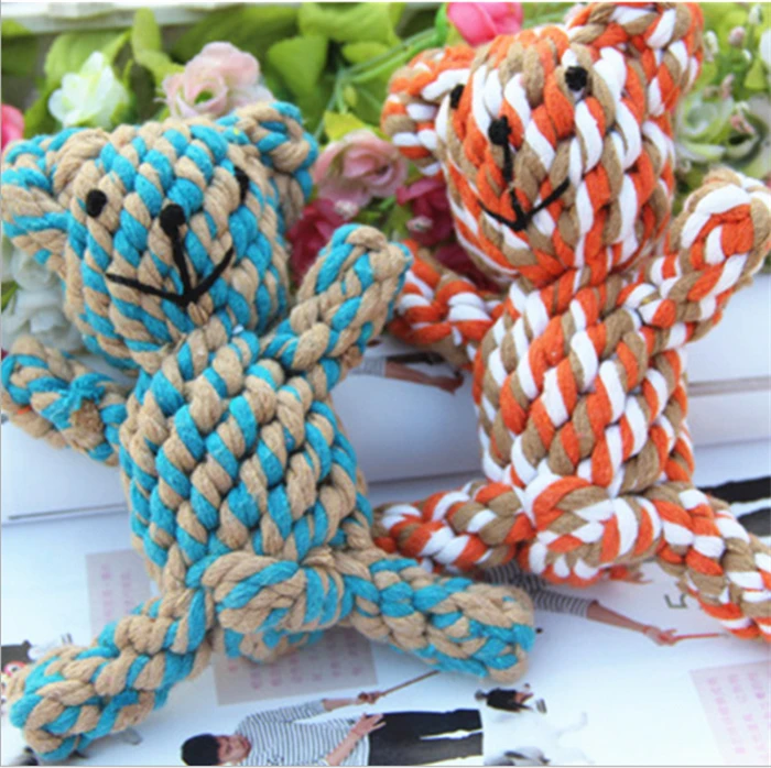 Dog font b Toys b font Handmade Knitted font b Pet b font Cotton Rope Bear