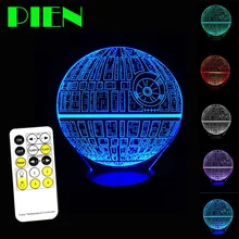 Звездные войны смерти 3D Оптическая иллюзия светодиодный светильник многоцветный сенсорный USB Настольная лампа с пультом дистанционного управления DC 5 В
