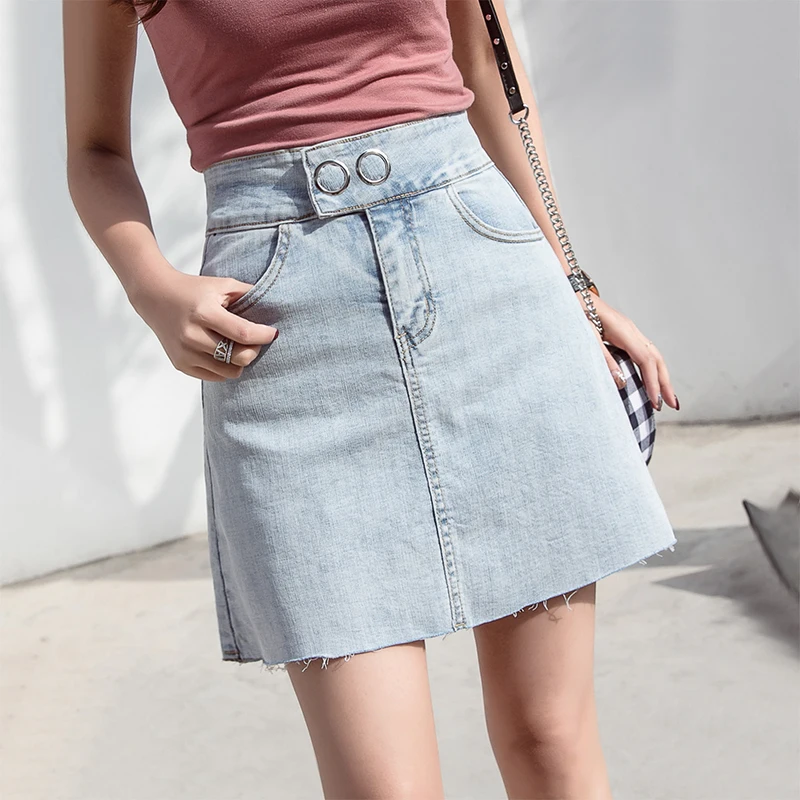 

New Denim Skirt Women Koreen Fashion High Waist A-Line Mini Pakage Hip Jeans Skirts Faldas Mujer Modo 2019