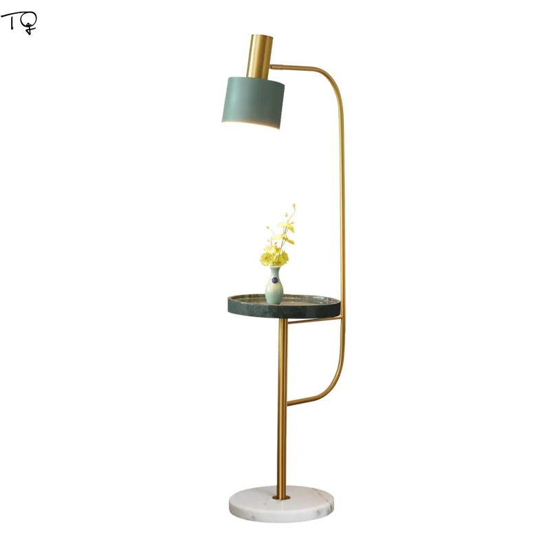 

Nordic Floor Lamp LED Lights Living Room Sofa Bedroom Bedside Balcony Simple American Post-modern Marble Vertical Tea Table