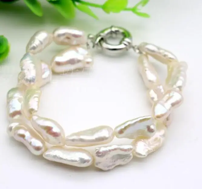 

Free shipping hot sale Women Bridal Wedding Jewelry >> Huge 10x15 mm nature south sea white baroque pearl bracelet 7.5-8 inch