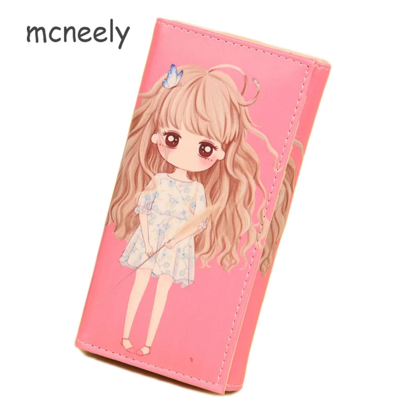

Mcneely Women Ladies Wallets Long hair Girls Pattern Coin Purse Long Wallet Card Holders Lovely Characters Print Phone case