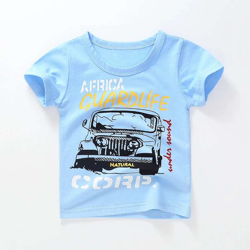 Новая летняя футболка для мальчиков и девочек, детские футболки, рубашки с короткими рукавами для мальчиков и девочек, хлопковые топы для детей, одежда для малышей 12 мес.-8 лет, модная одежда - Цвет: 1003B-Blue-Jeep