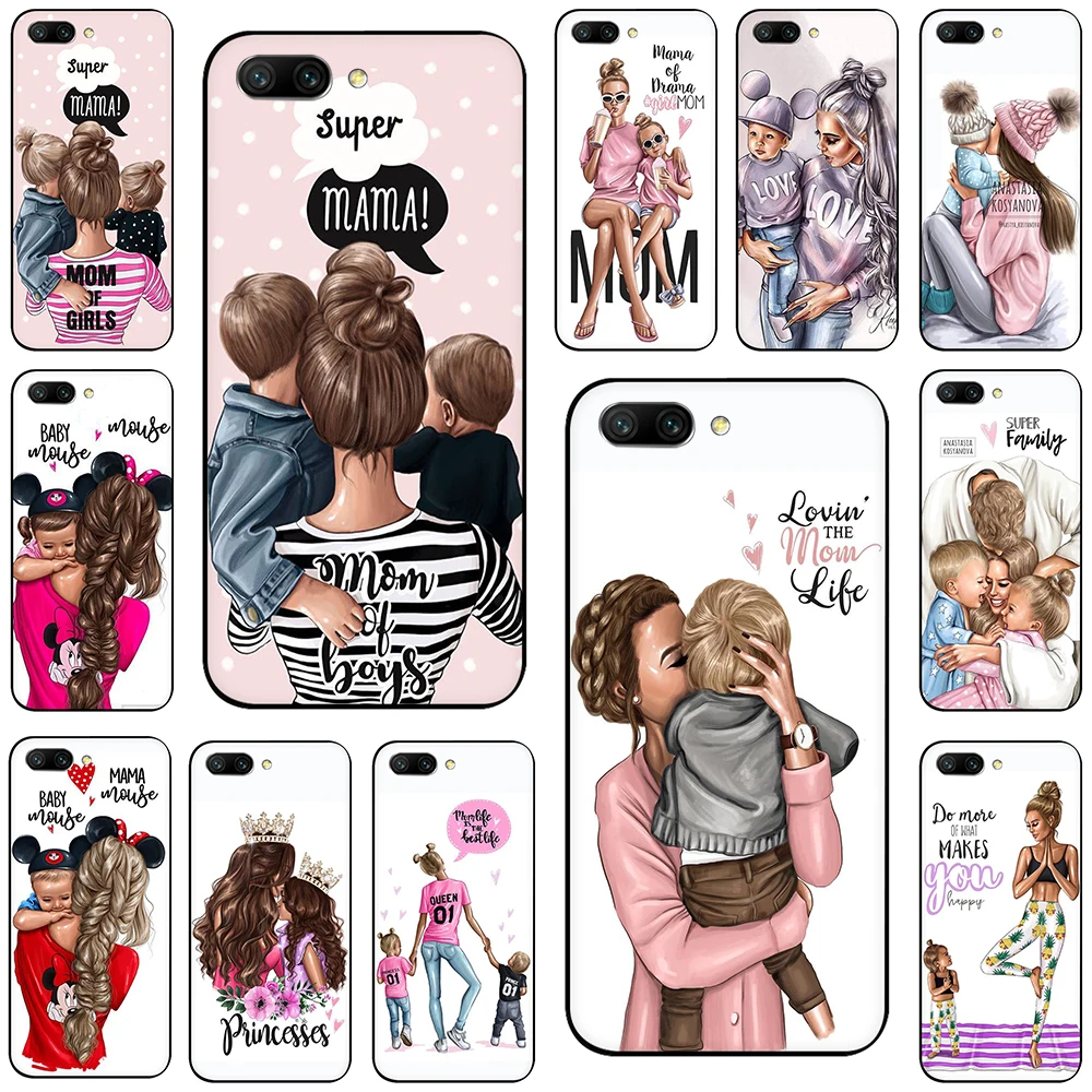 

Black Brown Hair Baby Mom Soft TPU Cover Case for Huawei Honor 10 8 9 Lite 6A 7A Pro 7c 7x 8c 8x Nova 3 3i Y5 Y9 Y6 Y7 Prime