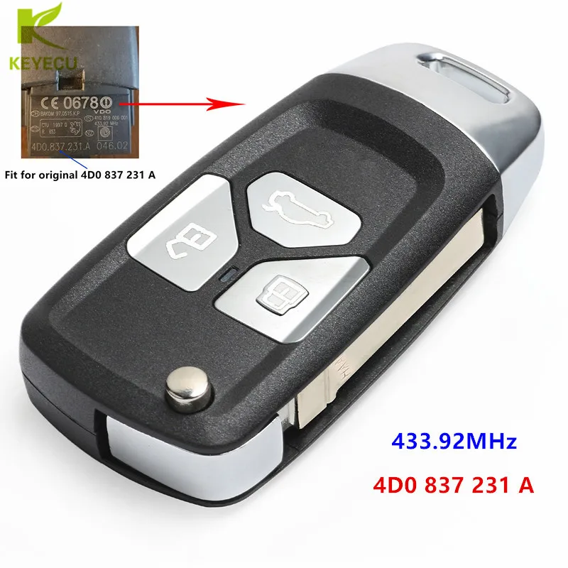 Запасная деталь KEYECU для Audi A3 A4 A6 A8 RS4 TT Allroad Quttro 4D0 433 92 837 A 231 МГц ID48 | Автомобили и