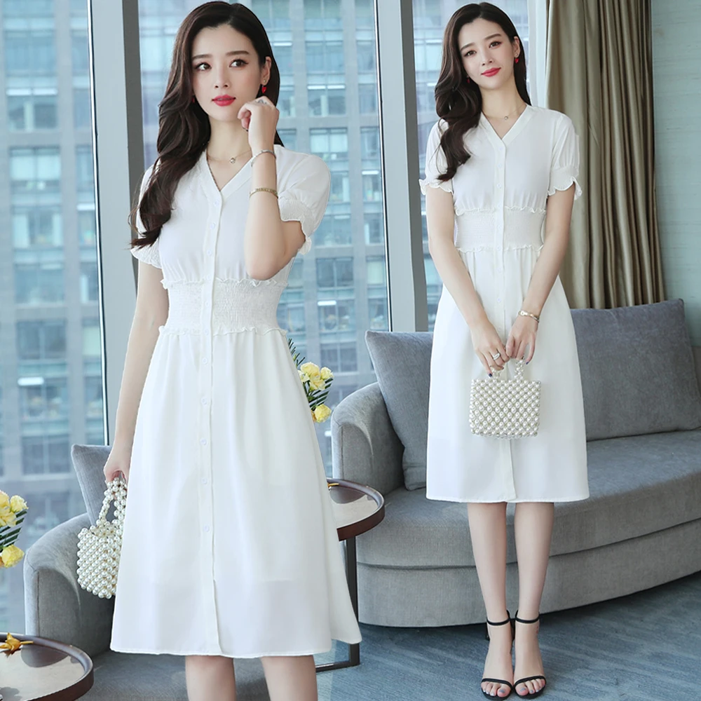 

Summer Party White Women Tshirt Dress Long Elegant Office Lady Formal Midi Dresses Vintage Casual Vacation French Runway Vestido
