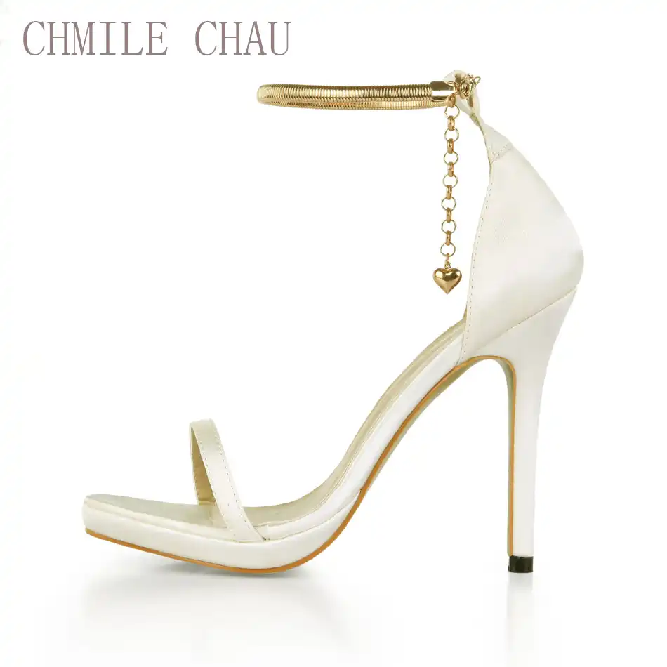 Chmile Chau Bridal Ivory Satin Elegant Wedding Shoes Women Stiletto High Heels Iron Chain Ladies Sandals Zapatos Mujer 0640a 13l Ladies Sandals Sandals Ladiessandals Chains Aliexpress