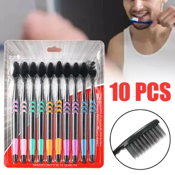 

10pcs/set Bamboo Charcoal Toothbrush Oral Care Ultra Soft Bristles Tooth Brush Whitening Toothbrush Dental Care Set New