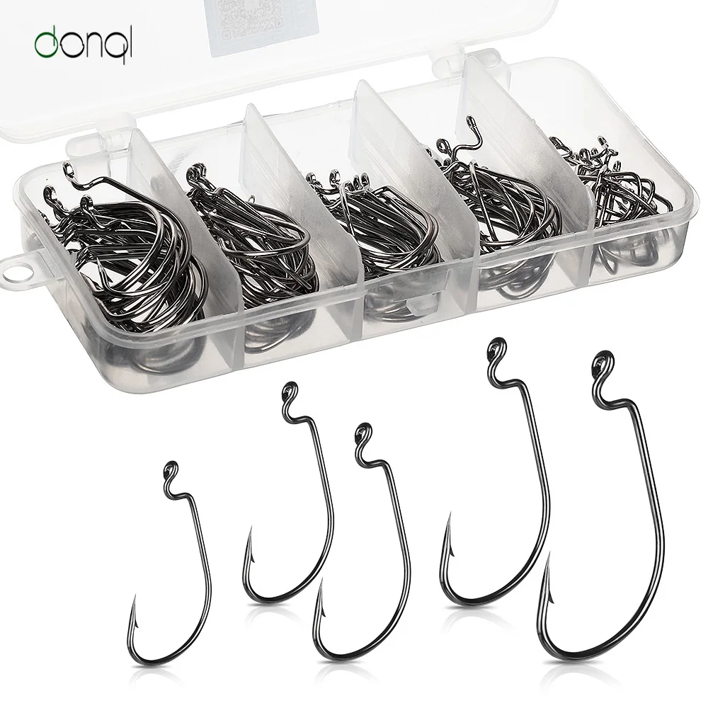 

DONQL 50/100pcs High Carbon Steel Fishing Hooks Jig Crank Big Bass Hook Lead Jig Head Hooks Crank Barbed Hook Fishing Tackle
