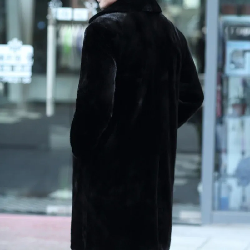 Runway Mink Fur Overcoat Men Notched Single Breasted Faux Fur Jacket Winter Business Thick Warm Fur Long Coats Men Plus Size 4XL