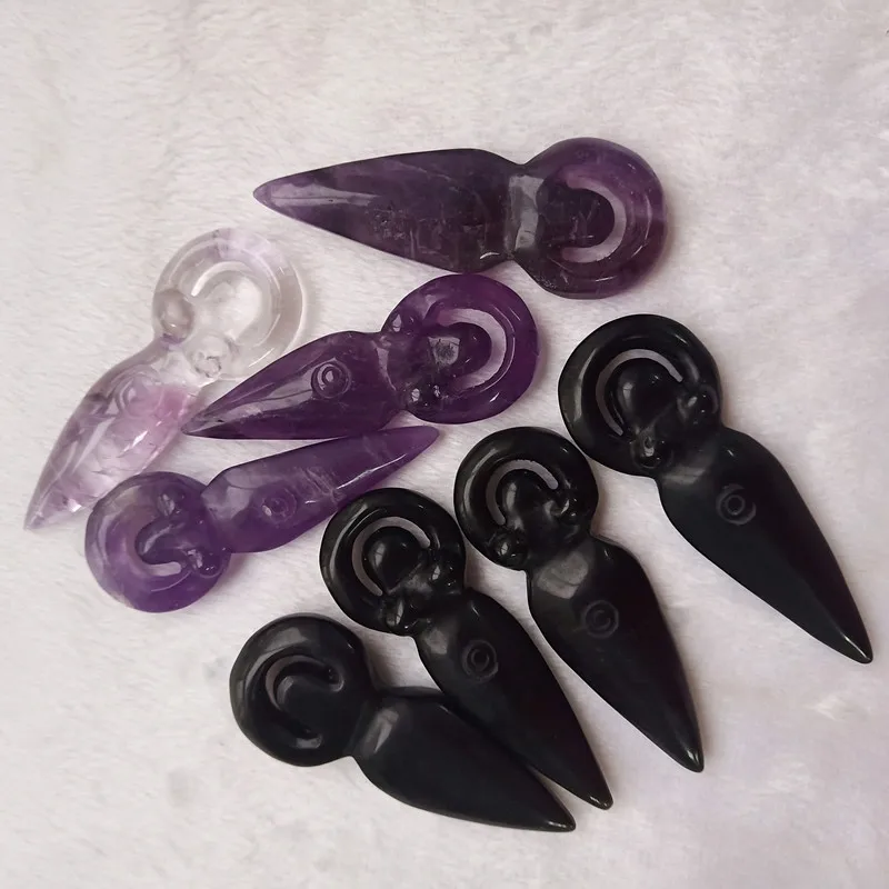 

Free Shipping Small 2.75'' Natural Hand Carved Amethyst Black Obsidian Crystal Goddess For Reiki Healing Pendant Gift SQ