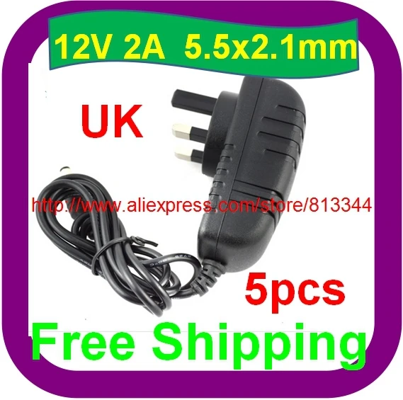 

5 pcs Free Shipping UK 3 Pin AC 100V-240V Adapter DC 12V 2A LED Light Power Supply Charger