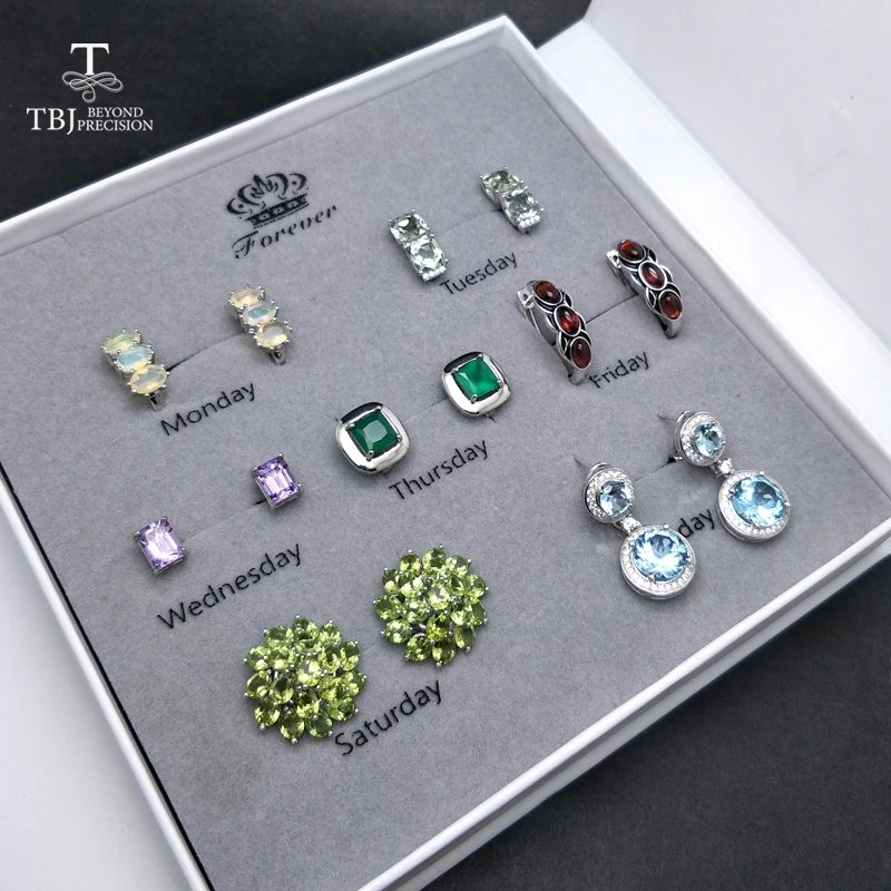 

TBJ,2019 Natural Gemstone 925 silver Jewelry earring Spree weekly subject Wedding anniversary gift big gift bag for woman wife