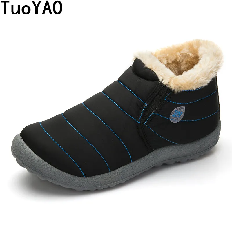 New Fashion Men Winter Shoes Solid Color Snow Boots Cotton Inside ...