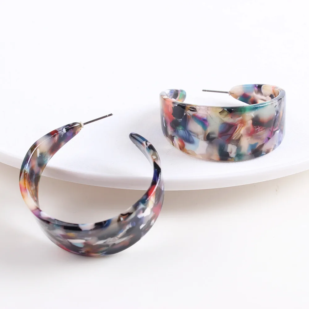 

Personality Popular Earrings Colorful Geometry Round C-shaped Resin Stud Earrings for Women Fashion Simple Summer New Products