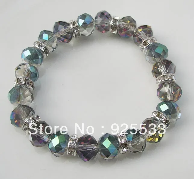 Free Shipping 3pcs Silver Plated Crystal Spacer AB Color Crystal Beads 