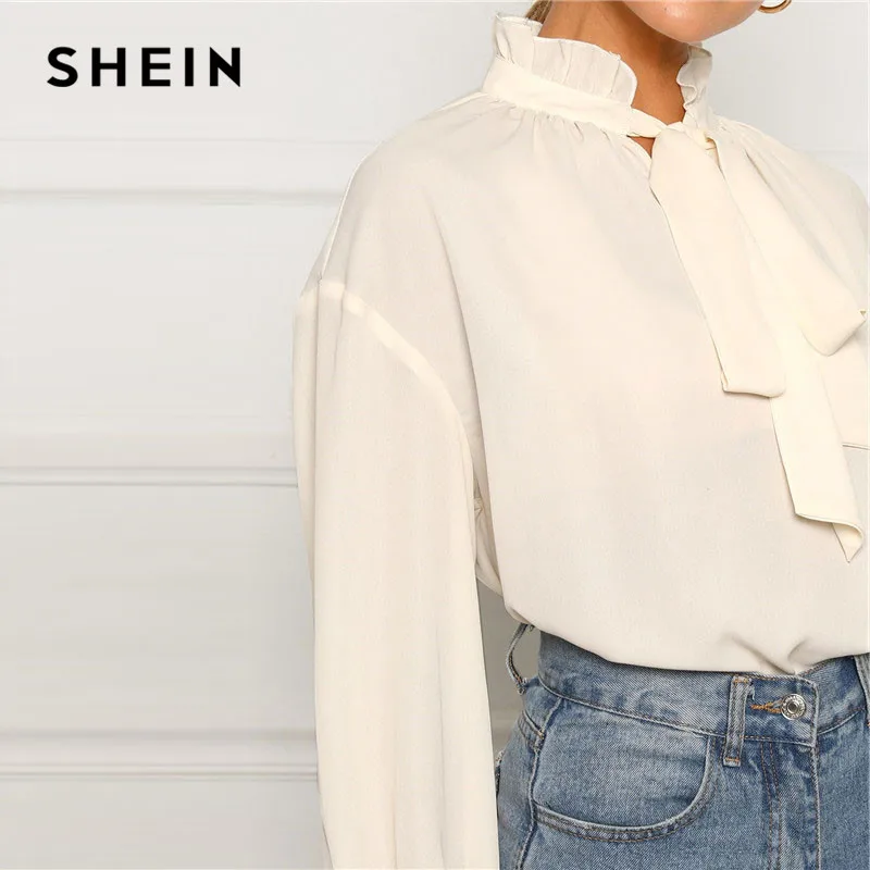 SHEIN Топ С Оригинальным Рукавом И Бантом Элегантная Офисная Блузка С Длинным Рукавом