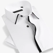 Известная брендовая мужская рубашка с коротким рукавом Повседневная приталенная модная мужская белая формальная деловая летняя стильная рубашка плюс размер 4XL