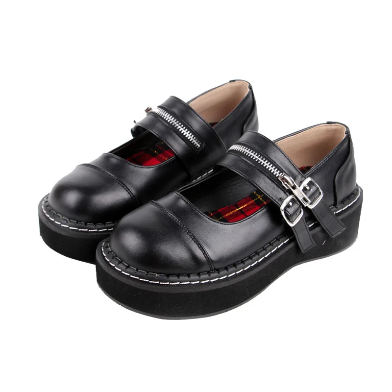 

Comfortable Simple Design Girls Black Round Toe Platform Wedge Gothic Lolita Shoes