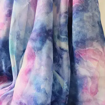

Discoloration purple star sky Chinese silk chiffon printing fabric hanfu/lolita/COSPLAY dress fabric cloth